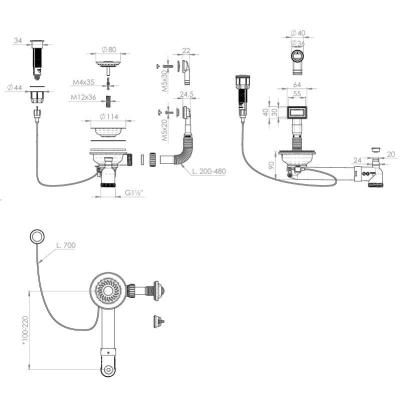 Granitemy Goldener Abflusssatz inklusive Druckknopf-Abfall mit Stecker, plus rechteckiger und runder Überlauf 1208971743