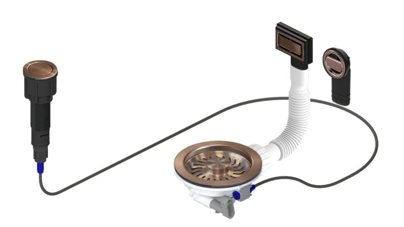 Granitemy Kupfer-Ablaufset inklusive Druckknopf-Abfall mit Stecker, plus rechteckiger und runder Überlauf 1208971744