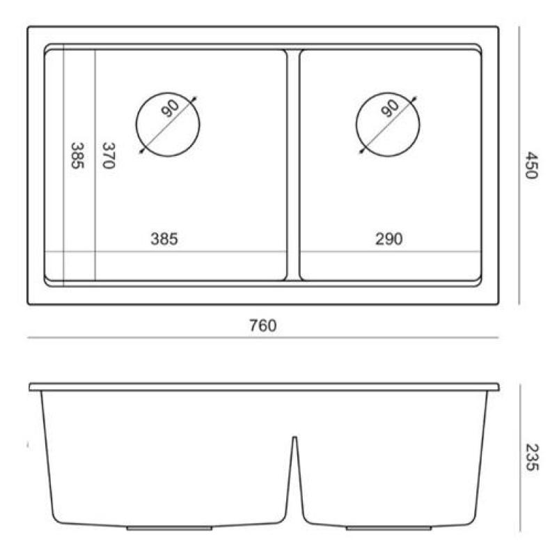 Quadri Newport II Doppelbeige Granit-Aufbauspüle 76x45 cm mit goldenem Stopfen 1208971753