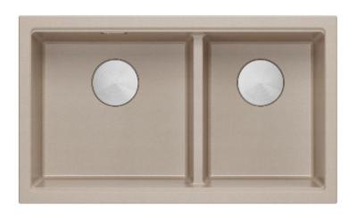 Quadri Newport II Doppel Beige Granit Aufbau Spüle 76x45 cm mit Edelstahl Stopfen 1208971754