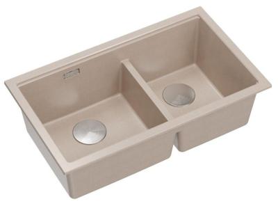 Quadri Newport II Doppel Beige Granit Aufbau Spüle 76x45 cm mit Edelstahl Stopfen 1208971754