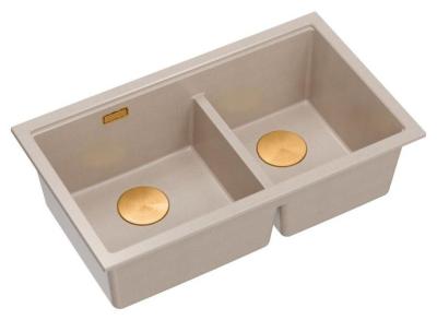 Quadri Newport II Doppelbeige Granit Unterbau Spüle 702 x 390 mm mit Kupferstöpsel 1208971755