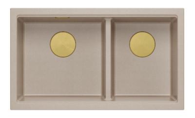 Quadri Newport II Doppelte Beige Granit Unterbau Spüle 702 x 390 mm mit goldenem Stopfen 1208971756
