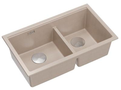 Quadri Newport II Doppelte Beige Granit Unterbau Spüle 702 x 390 mm mit Edelstahl-Stöpsel 1208971757