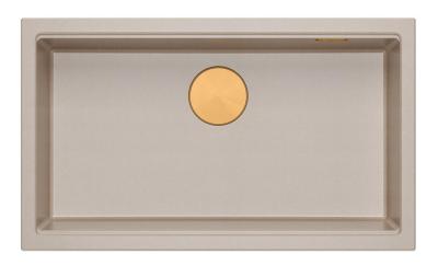 Quadri Newport II großer und tiefer Spülbecken Granit Aufbau und Unterbau beige Spülbecken 76x45cm mit Kupferstopfen 1208971758