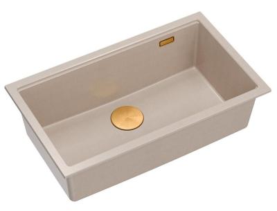 Quadri Newport II großer und tiefer Spülbecken Granit Aufbau und Unterbau beige Spülbecken 76x45cm mit Kupferstopfen 1208971758