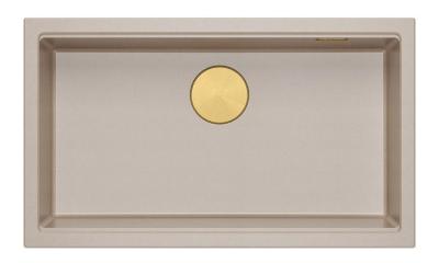Quadri Newport II große und tiefe Spülbecken Granit Aufbau und Unterbau beige Spülbecken 76x45cm mit goldenem Stopfen 1208971759