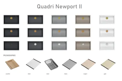 Quadri Newport II große und tiefe Spülbecken Granit Aufbau und Unterbau beige Spülbecken 76x45cm mit goldenem Stopfen 1208971759