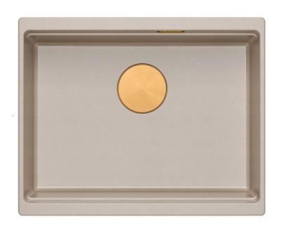 Quadri Newport II Granit Unterbau beige Spüle 560x450mm mit Kupferstöpsel und Ablaufkappe 1208971764