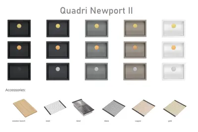 Quadri Newport II Granit Unterbau beige Spüle 560x450mm mit Kupferstöpsel und Ablaufkappe 1208971764