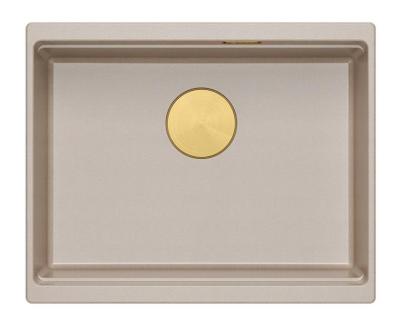 Quadri Newport II Granit Unterbau beige Spüle 560x450mm mit goldenem Stopfen und Abflusskappe 1208971765