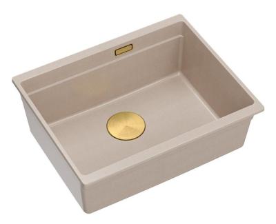 Quadri Newport II Granit Unterbau beige Spüle 560x450mm mit goldenem Stopfen und Abflusskappe 1208971765