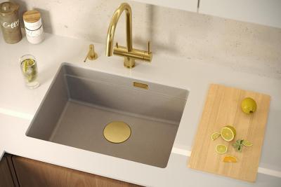 Quadri Newport II Granit Unterbau beige Spüle 560x450mm mit goldenem Stopfen und Abflusskappe 1208971765