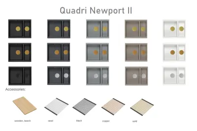 Quadri Newport II beige 1,5 Spülbecken Granit Aufbau und Unterbau Spülbecken 555x460mm mit goldenem Stecker 1208971768
