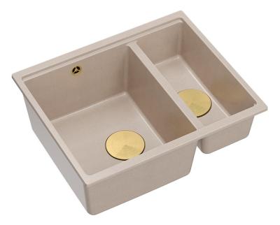 Quadri Newport II beige 1,5 Spülbecken Granit Aufbau und Unterbau Spülbecken 555x460mm mit goldenem Stecker 1208971768