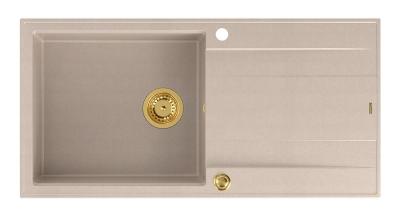 Quadri Luton beige Granitaufbauwaschbecken mit Abtropffläche umkehrbar 100x50cm mit goldenem Stopfen 1208971771
