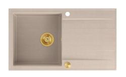 Quadri Luton beige Granitaufbau Spüle mit Abtropffläche umkehrbar 86x50cm mit goldenem Stopfen 1208971778