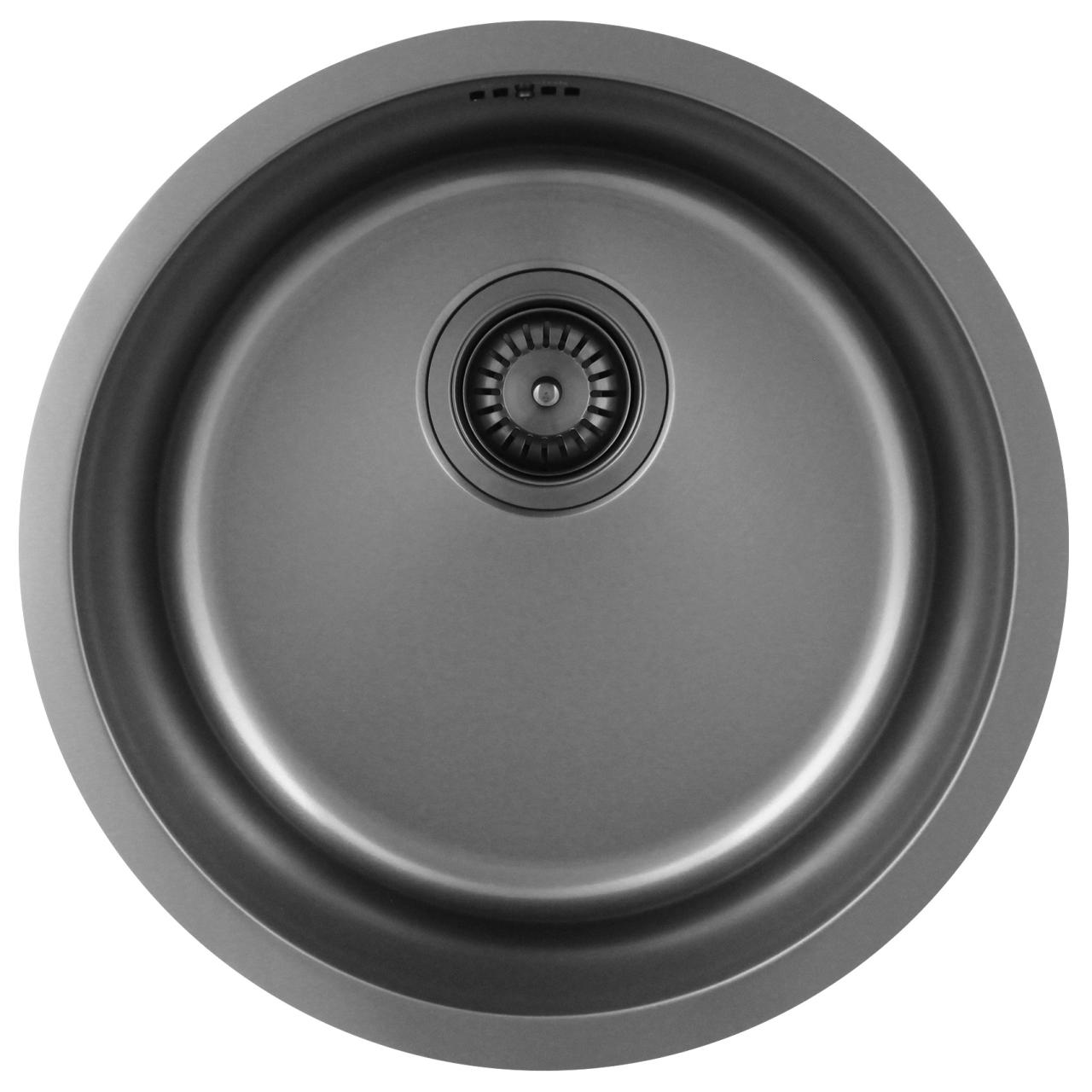 Pure.Sink Rondo Gun Metal Runde Spüle flach Einbau, Unterbau und Aufbau 38 cm PRN38-61