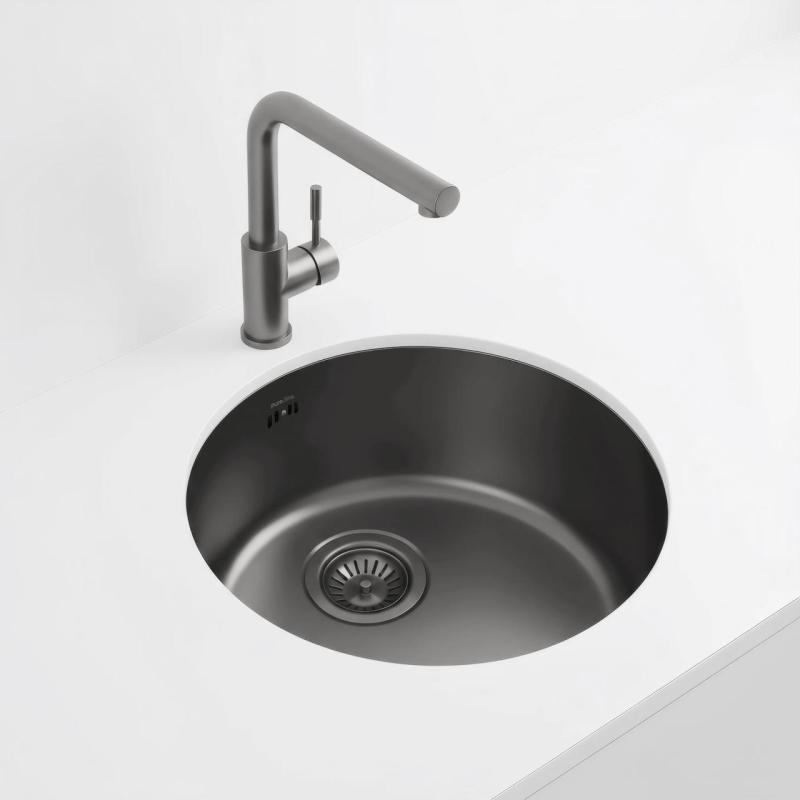 Pure.Sink Rondo Gun Metal Runde Spüle flach Einbau, Unterbau und Aufbau 38 cm PRN38-61