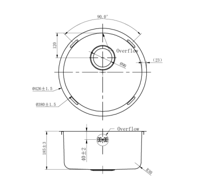 Pure.Sink Rondo Kupfer Runde Spüle flächenbündig, Unterbau und Aufbau 38 cm PRN38-62