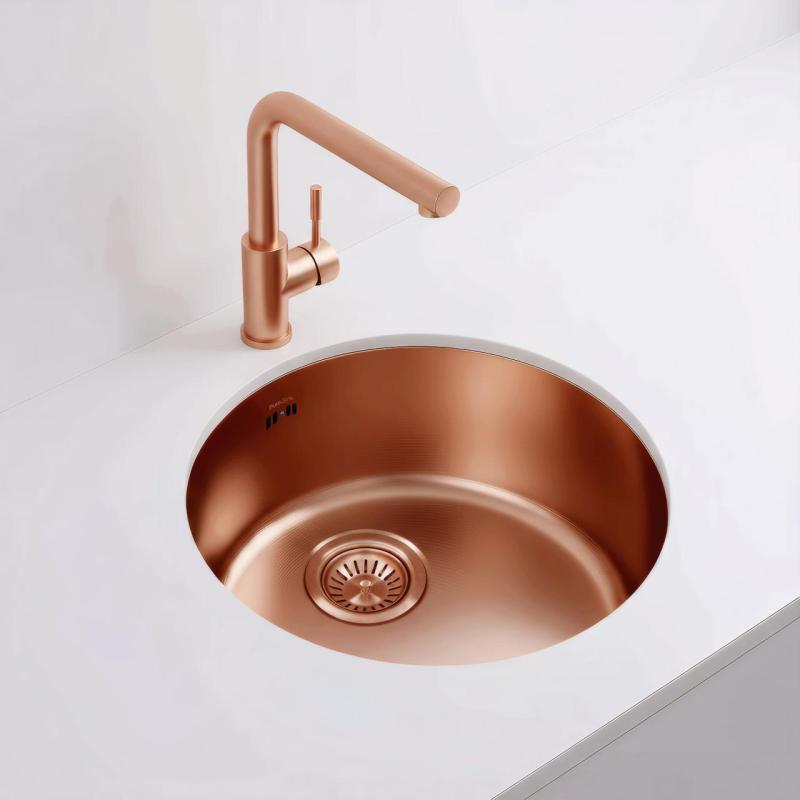 Pure.Sink Rondo Kupfer Runde Spüle flächenbündig, Unterbau und Aufbau 38 cm PRN38-62