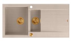 Quadri Luton beige Granitaufbau 1,5 Spüle mit Abtropffläche umkehrbar 100x50cm mit Kupferstecker 1208971792