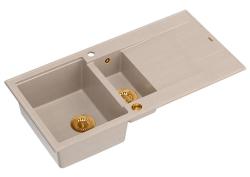 Quadri Luton beige Granitaufbau 1,5 Spüle mit Abtropffläche umkehrbar 100x50cm mit Kupferstecker 1208971792