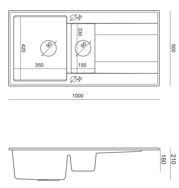 Quadri Luton Perlbeige Granitaufbau 1,5 Spülbecken mit Abtropffläche umkehrbar 100x50cm mit Kupferstöpsel 1208971792