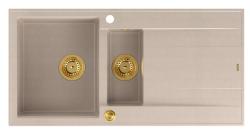 Quadri Luton beige Granitaufbau 1,5 Spültisch mit Abtropffläche umkehrbar 100x50cm mit goldenem Stecker 1208971793