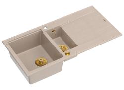 Quadri Luton beige Granitaufbau 1,5 Spültisch mit Abtropffläche umkehrbar 100x50cm mit goldenem Stecker 1208971793