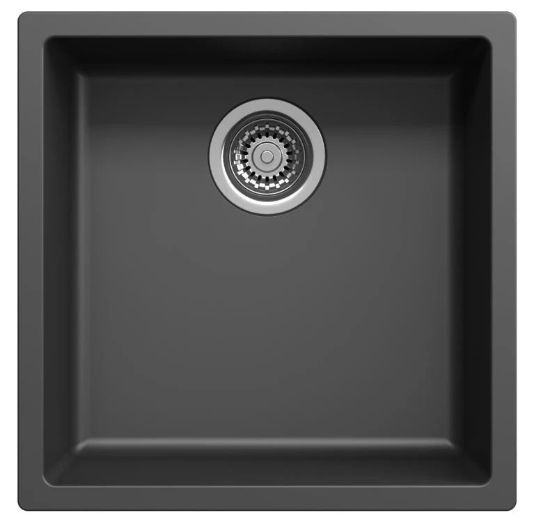 Ausmann Faser schwarzes Spülbecken 40x40cm Unterbau, Aufbau und flächenbündiger Einbau mit automatischem Edelstahlstöpsel 1208971836