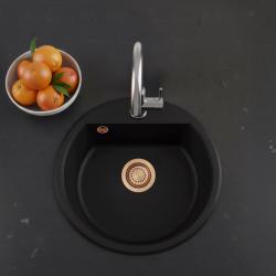 GraniteMy Bremen runde Granitspüle 43 cm schwarz Aufbau und Unterbau mit Kranlochbank und Kupferstecker 1208971837