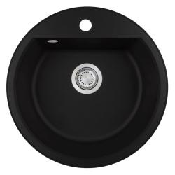 GraniteMy Bremen round granite sink 43 cm black, top-mount and undermount, with faucet hole bench and automatic stainless steel plug 1208971840