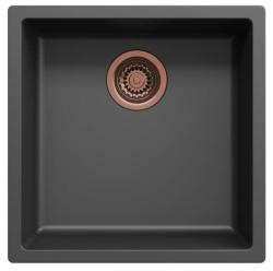 Ausmann Faser schwarzes Spülbecken 40x40cm Unterbau, Aufbau und flächenbündiger Einbau mit automatischem Kupferstöpsel 1208971852
