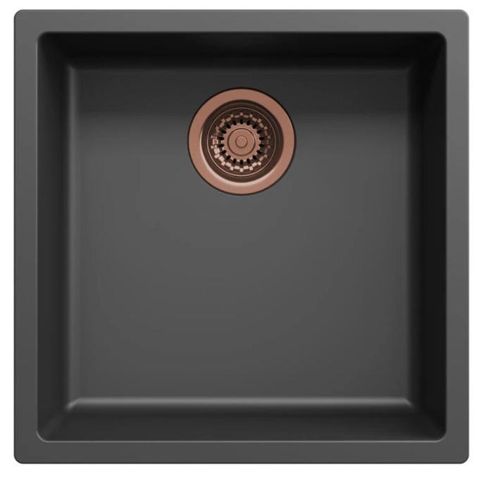 Ausmann Faser schwarzes Spülbecken 40x40cm Unterbau, Aufbau und flächenbündiger Einbau mit automatischem Kupferstöpsel 1208971852