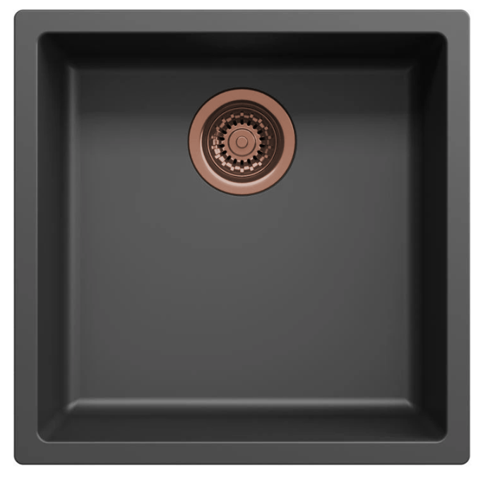 Ausmann Faser schwarzes Spülbecken 40x40cm Unterbau, Aufbau und flächenbündiger Einbau mit automatischem Kupferstöpsel 1208971852
