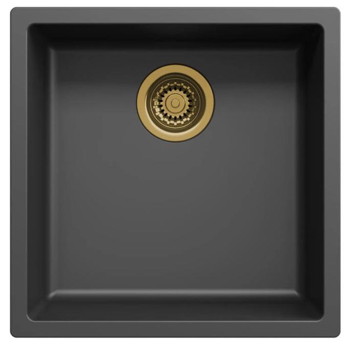 Ausmann Faser schwarzes Spülbecken 40x40cm Unterbau, Aufbau und flächenbündig mit automatischem goldenem Stecker 1208971853