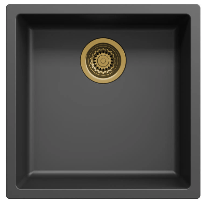 Ausmann Faser schwarzes Spülbecken 40x40cm Unterbau, Aufbau und flächenbündig mit automatischem goldenem Stecker 1208971853