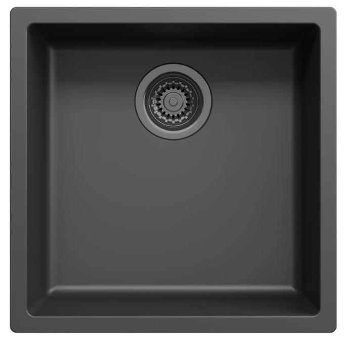 Ausmann Fibre schwarzes Spülbecken 40x40cm Unterbau, Aufbau und flächenbündiger Einbau mit automatischem Gun Metal Stopfen 1208971854
