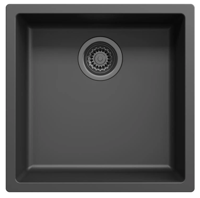 Ausmann Fibre schwarzes Spülbecken 40x40cm Unterbau, Aufbau und flächenbündiger Einbau mit automatischem Gun Metal Stopfen 1208971854
