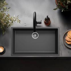 Ausmann Faser schwarz großes Spülbecken 70x40cm Unterbau, Aufbau und Flachbau mit automatischem Edelstahlstopfen 1208971861