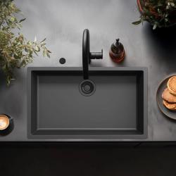 Ausmann Faser schwarz großes Spülbecken 70x40cm Unterbau, Aufbau und Flachbau mit automatischem schwarzem Stecker 1208971862