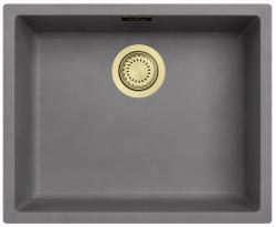 Ausmann Faserbeton graues Spülbecken 50x40cm für Unterbau, Aufbau und flächenbündigen Einbau mit goldenem Stopfen 1208971885