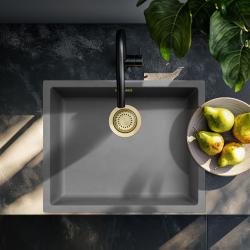 Ausmann Faserbeton graues Spülbecken 50x40cm für Unterbau, Aufbau und flächenbündigen Einbau mit goldenem Stopfen 1208971885