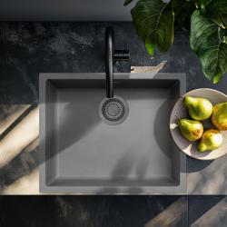 Ausmann Faserbeton graue Spüle 50x40cm Unterbau, Aufbau und flächenbündiger Einbau mit Gun-Metal-Stecker 1208971886