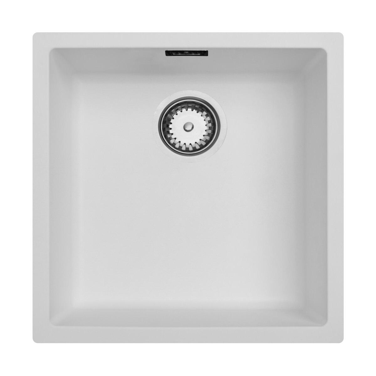Ausmann Fibre weißes Spülbecken 40x40cm Unterbau, Aufbau und flächenbündiger Einbau mit automatischem Edelstahlstopfen 1208971891