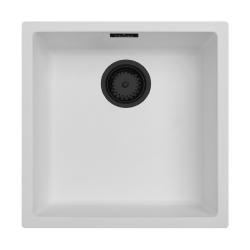 Ausmann Faser weißes Spülbecken 40x40cm Unterbau, Aufbau und flächenbündiger Einbau mit automatischem schwarzem Stecker 1208971892