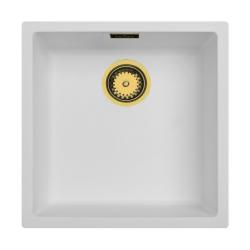 Ausmann Fiber weißes Spülbecken 40x40cm Unterbau, Aufbau und flächenbündiger Einbau mit automatischem goldenem Stecker 1208971894