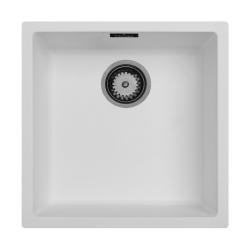 Ausmann Fibre weißes Spülbecken 40x40cm Unterbau, Aufbau und flächenbündiger Einbau mit automatischem Gun-Metal-Plug 1208971895