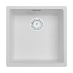 Ausmann Fiber weißes Spülbecken 40x40cm Unterbau, Aufbau und Flacheneinbau mit automatischem weißem Plug 1208971896